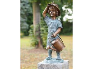 Girl Watering Fountain Bronze Sculpture Water Feature – FIGI26