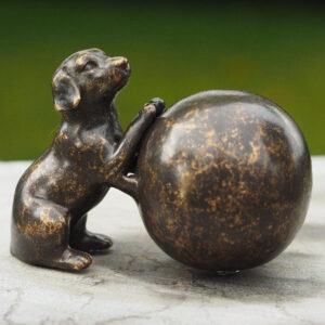 MESU 37 Cremation Urn Memorial Dog Mini with Ball Solid Bronze Sculpture 1 | Avant Garden
