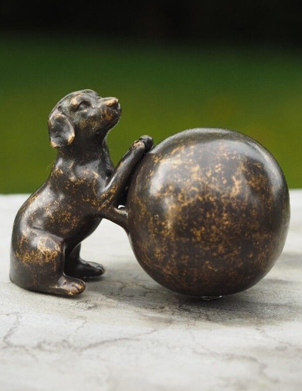 MESU 37 Cremation Urn Memorial Dog Mini with Ball Solid Bronze Sculpture 1 | Avant Garden