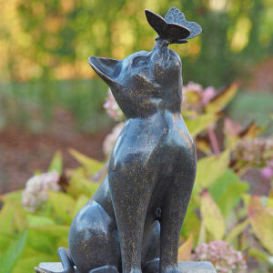CA 2 Solid Bronze Cat Statue with Butterfly 1 | Avant Garden