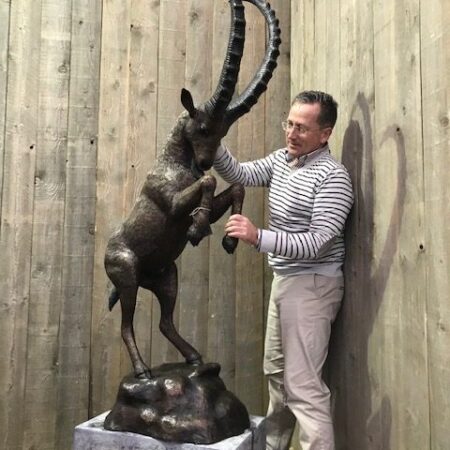 WI 53 Solid Bronze Ibex Mountain Goat Rearing Sculpture 4 | Avant Garden Bronzes