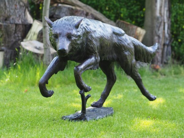 MI 75 Wolf In Action Solid Bronze Sculpture (1) | Avant Garden