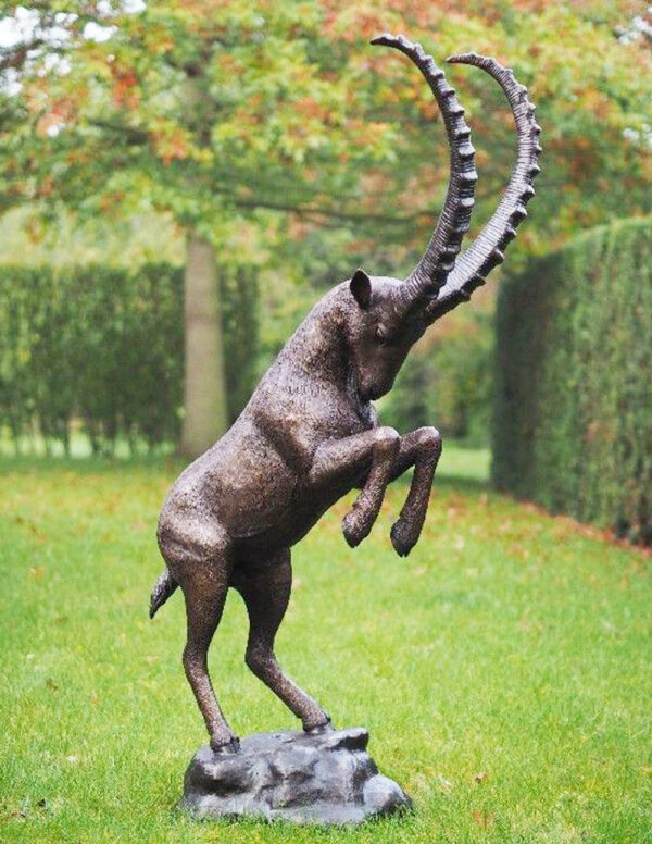 WI 53 Solid Bronze Ibex Mountain Goat Rearing Sculpture 1 | Avant Garden Bronzes