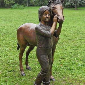 HO 6 Solid Bronze Pony & Girl Sculpture 1 | Avant Garden Bronzes