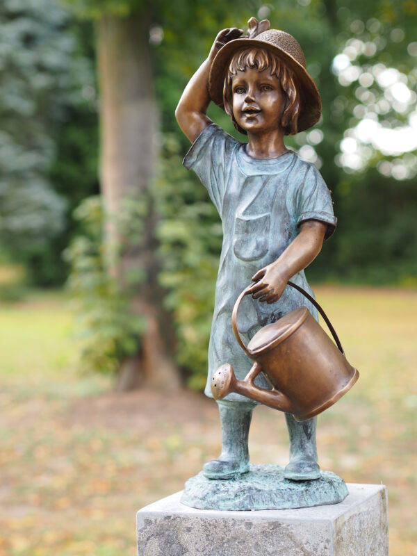 Solid Bronze Girl Watering Fountain Sculpture 1 | Avant Garden
