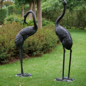 Solid Bronze Fountain Crane Pair Sculpture Water Feature 2 | Avant Garden
