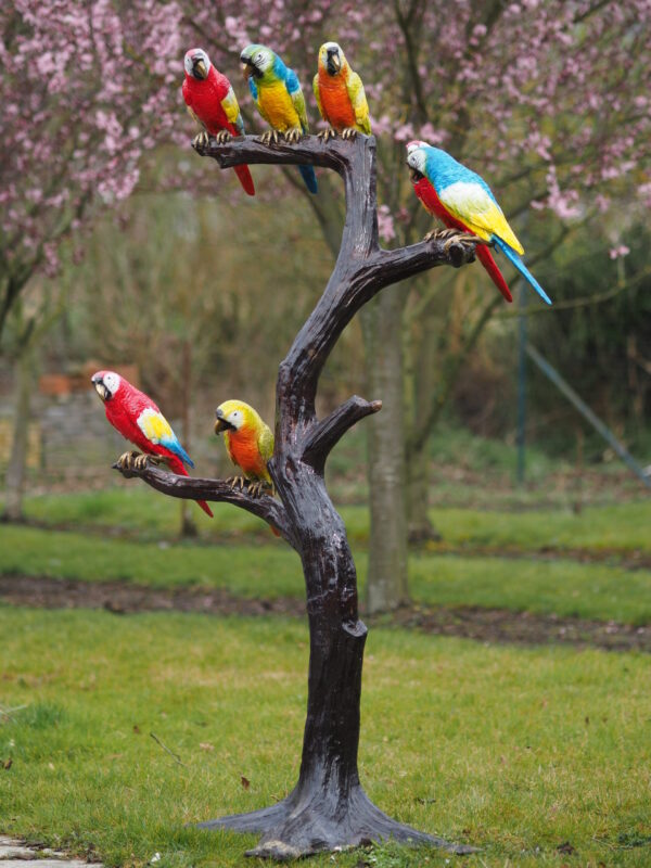 Solid Bronze 6 Parrots Tree Sculpture 1 | Avant Garden