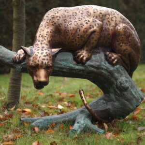 Solid Bronze Leopard On Tree Trunk Sculpture 1 | Avant Garden