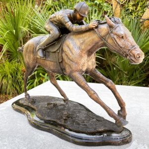 Racehorse and Jockey Bronze Sculpture on marble base 2 | Avant Garden Bronzes