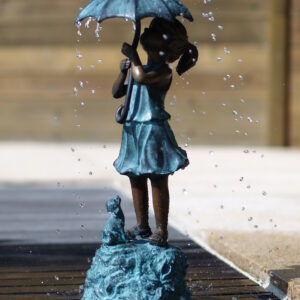 Solid Bronze Girl Umbrella Fountain 1 | Avant Garden