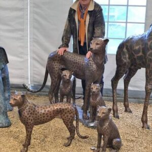 Solid Bronze Cheetah Family & Cubs Sculpture 2 | Avant Garden