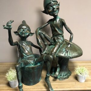 Goblins in a Bucket & on Toadstool Bronze Sculpture 1 | Avant Garden Bronzes