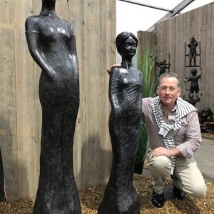 Solid Bronze Lady Sculptures Rosemary left and Camellia Right 1 | Avant Garden Bronzes