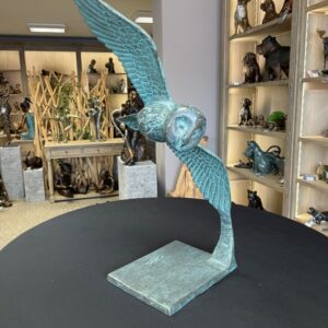 Owl Gliding In Flight Verdigris Solid Bronze Sculpture 2 | Avant Garden