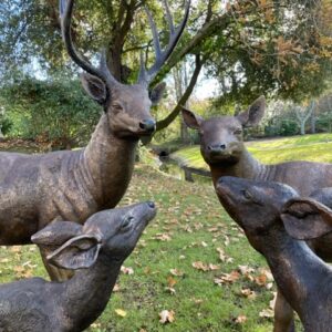Stag, Doe & Fawns Bronze Sculptures Lifestyle 1 | Avant Garden Bronzes