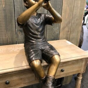 Solid Bronze Boy Fountain Playing Flute Sculpture 2 | Avant Garden
