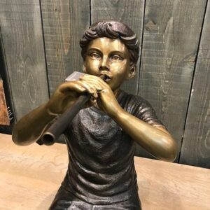 Solid Bronze Boy Fountain Playing Flute Sculpture 4 | Avant Garden