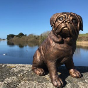 Pug Dog Sitting Bronze Family Pet Sculpture DO 12 1 | Avant Garden Bronzes