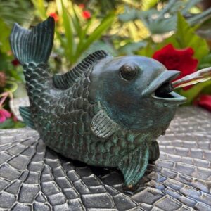 Bronze Koi Carp Fountain Sculpture for Garden Ponds & Water Features FO 55