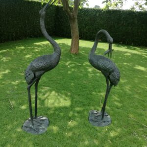 Solid Bronze Fountain Crane Pair Sculpture Water Feature 1 | Avant Garden