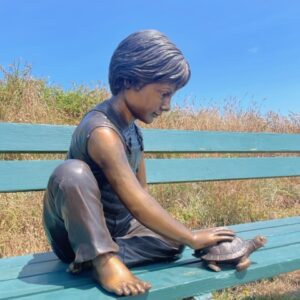 Boy with Tortoise Bronze Fountain Garden Water Feature Sculpture 1 | Avant Garden Bronzes