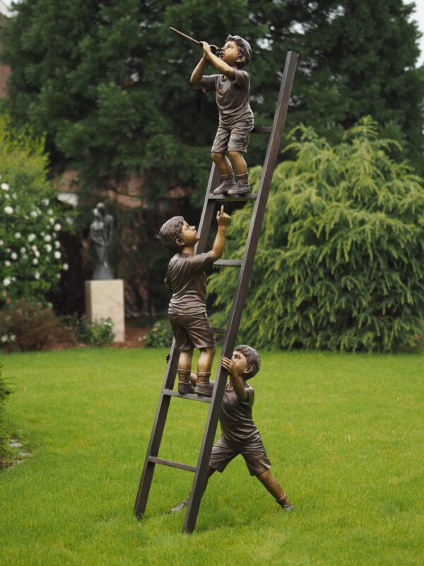 Boys On Ladder Fountain Solid Bronze Water Feature Sculpture1 | Avant Garden Bronzes