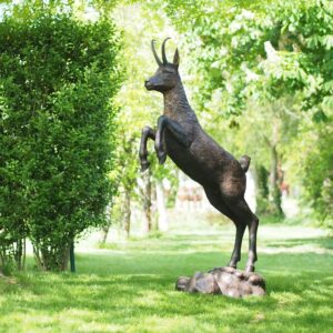Chamois Goat Jumping Bronze Sculpture Capricorn MI 74 1 | Avant Garden Bronzes