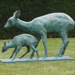 Deer Doe & Fawn Solid Bronze Sculpture 2 | Avant Garden