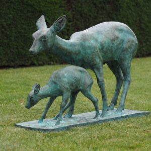 Deer Doe & Fawn Solid Bronze Sculpture 3