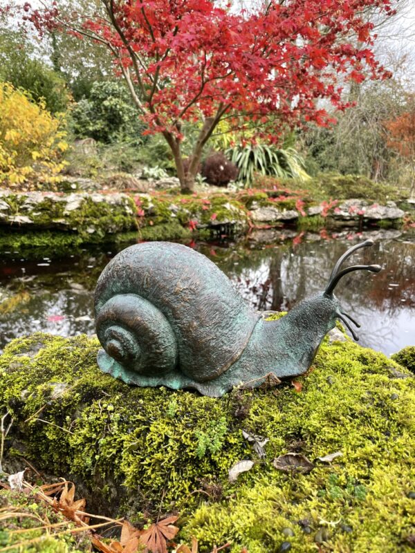 Garden Snail Solid Bronze XL Verdigris Sculpture 1 | Avant Garden