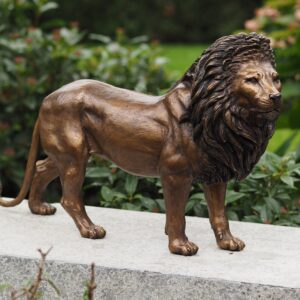 Golden Lion Sculpture In Bronze Wild Cat Statue 26x41cm WI 551 | Avant Garden Bronzes