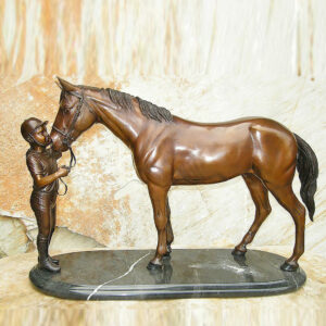 HO 5 Solid Bronze Girl Holding Horse Sculpture 1 | Avant Garden