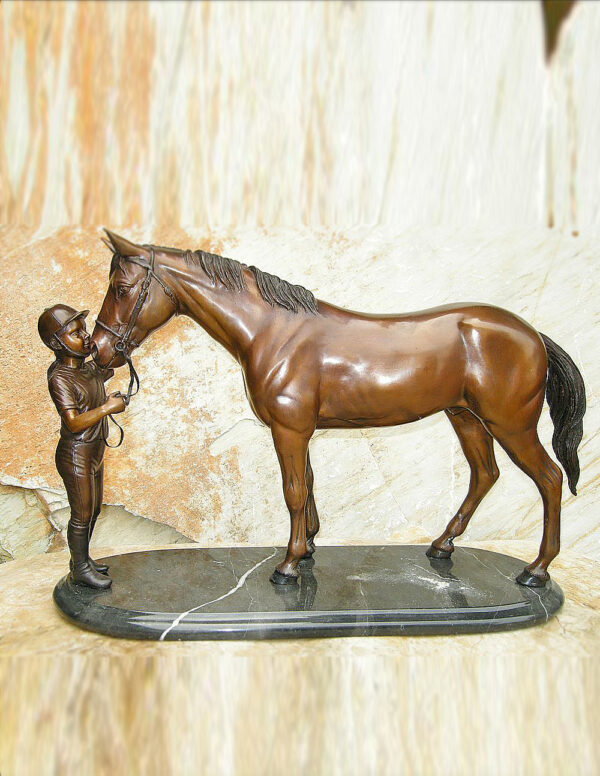 HO 5 Solid Bronze Girl Holding Horse Sculpture 1 | Avant Garden