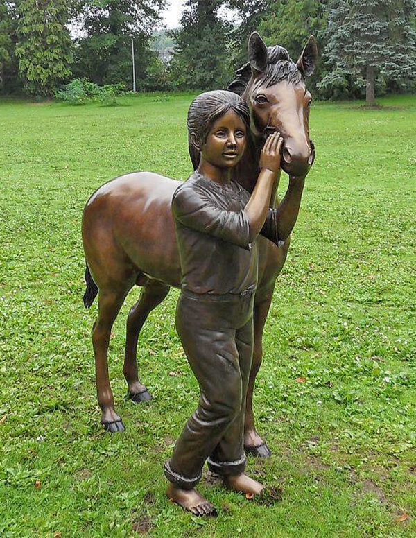 Bronze Girl Holding Pony Equestrian Horse Sculpture HO 61 | Avant Garden Bronzes