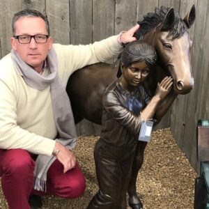 Bronze Girl Holding Pony Equestrian Horse Sculpture HO 6 2 | Avant Garden Bronzes