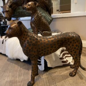 Leopard Wild Cat & Cubs Bronze Sculptures 1 | Avant Garden Bronzes