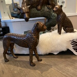Leopard Wild Cat & Cubs Bronze Sculptures 2 | Avant Garden Bronzes