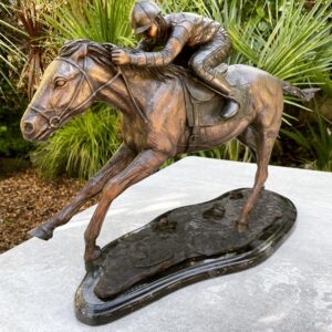 Racehorse and Jockey Bronze Sculpture on marble base 1 | Avant Garden Bronzes