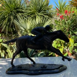 Racehorse and Jockey Bronze Sculpture on marble base 5 | Avant Garden Bronzes