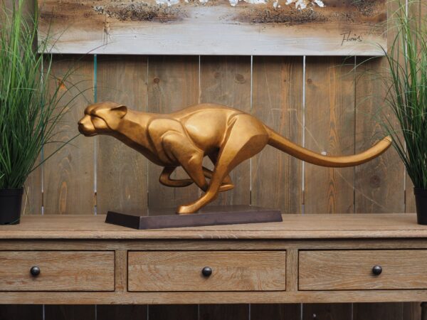 Solid Bronze Cheetah Racing Modern Sculpture 1 | Avant Garden