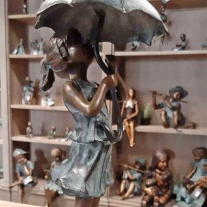 Solid Bronze Girl Umbrella Fountain 1