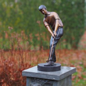 Solid Bronze Golfer Sculpture 40cm Teeing Off 1 | Avant Garden