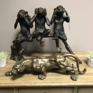 Bronze Jaguar Wild Cat Prowling Art Sculpture WI 8 & Chimpanzees Sculptures 1 | Avant Garden Bronzes