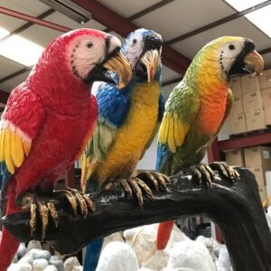 Solid Bronze Painted Parrots Sculpture 1 | Avant Garden