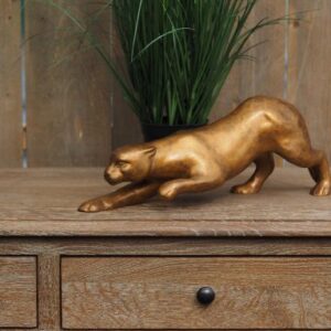 Solid Bronze Panther Stalking Wild Cat Sculpture Gold Patina WI 74 2 | Avant Garden Bronzes