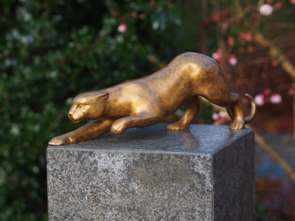 Solid Bronze Panther Stalking Wild Cat Sculpture Gold Patina WI 74 1 | Avant Garden Bronzes