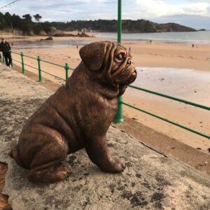 Pug Dog Sitting Bronze Family Pet Sculpture DO 12 4 | Avant Garden Bronzes