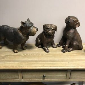 Pug Dog Sitting Bronze Family Pet Sculpture DO 12 3 | Avant Garden Bronzes