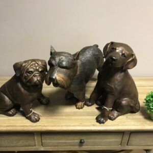 Pug Dog Sitting Bronze Family Pet Sculpture DO 12 2 | Avant Garden Bronzes