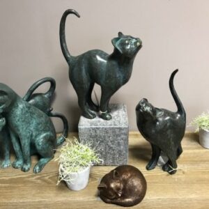 Solid Bronze Sculpture Cat Sleek CA 19